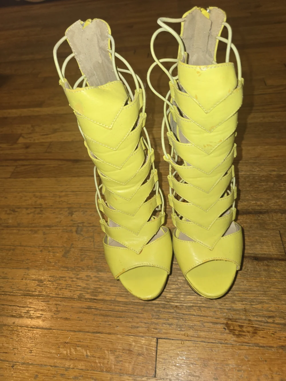 High-Heel Strappy Platform Sandals - Neon Yellow
